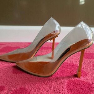 Jessica Rich Fancy Stiletto Clear Vinyl Pointed Toe Pumps Size 38New in Box